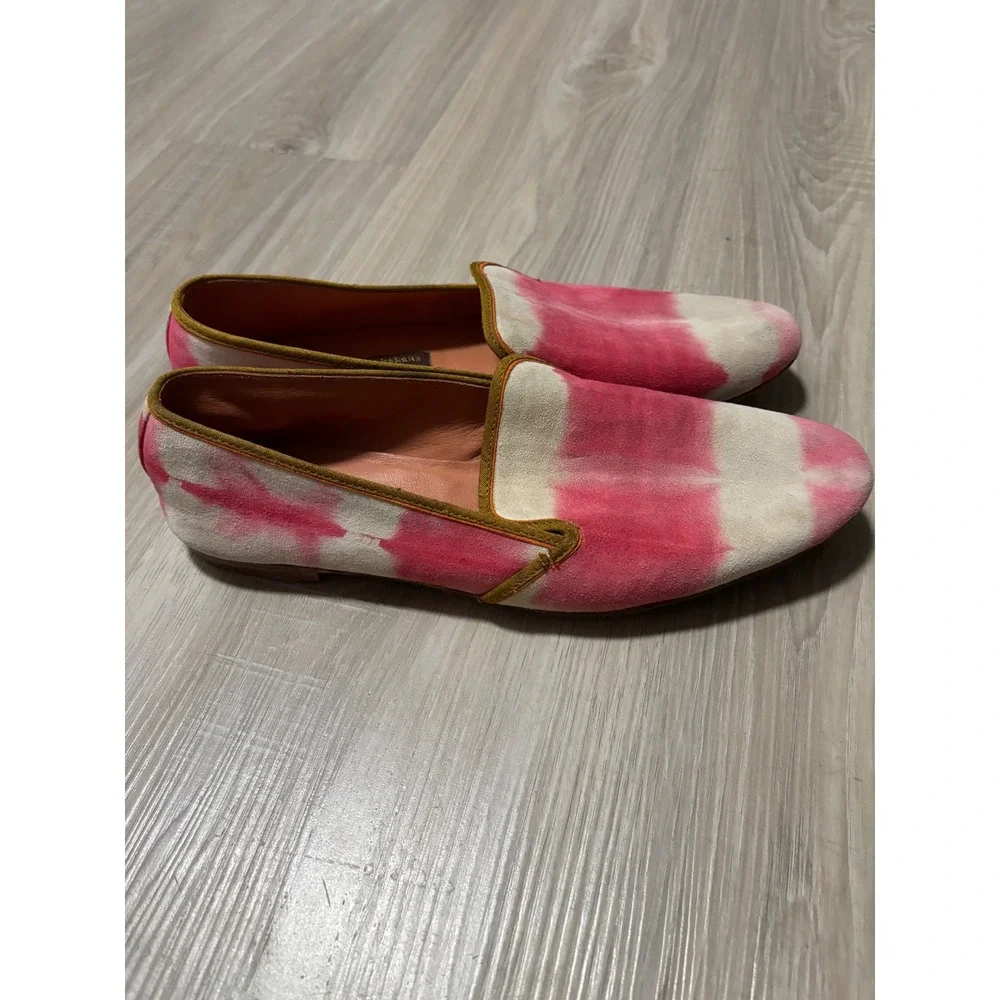 Meher Kakalia Pink Tie Dye Velvet Loafers Smoking Slippers Size 40 Handcrafted